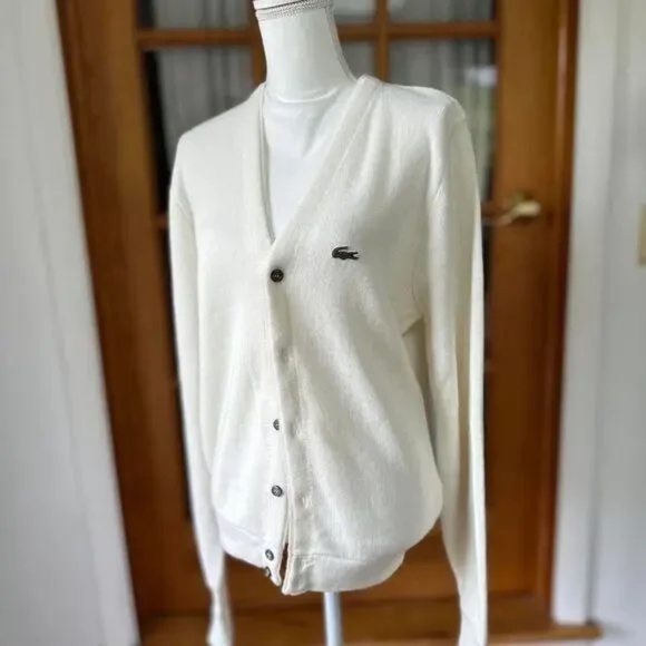 Vintage Lacoste White Cardigan Size M excellent condition - Picture 1 of 5